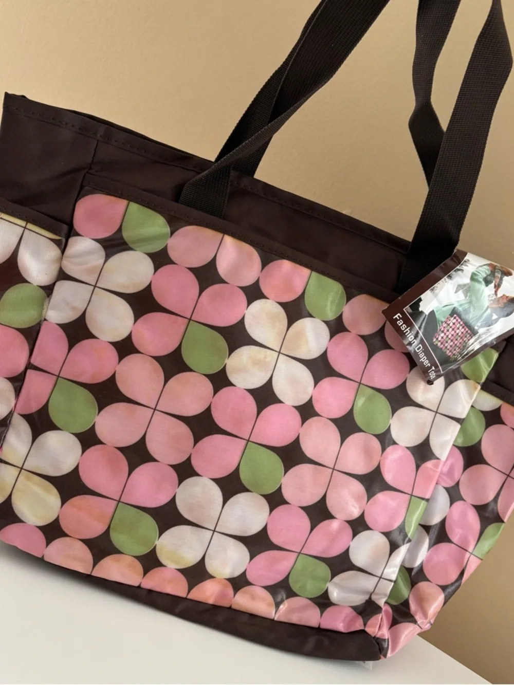 Fashion Diaper Tote - Brown & Pink Print